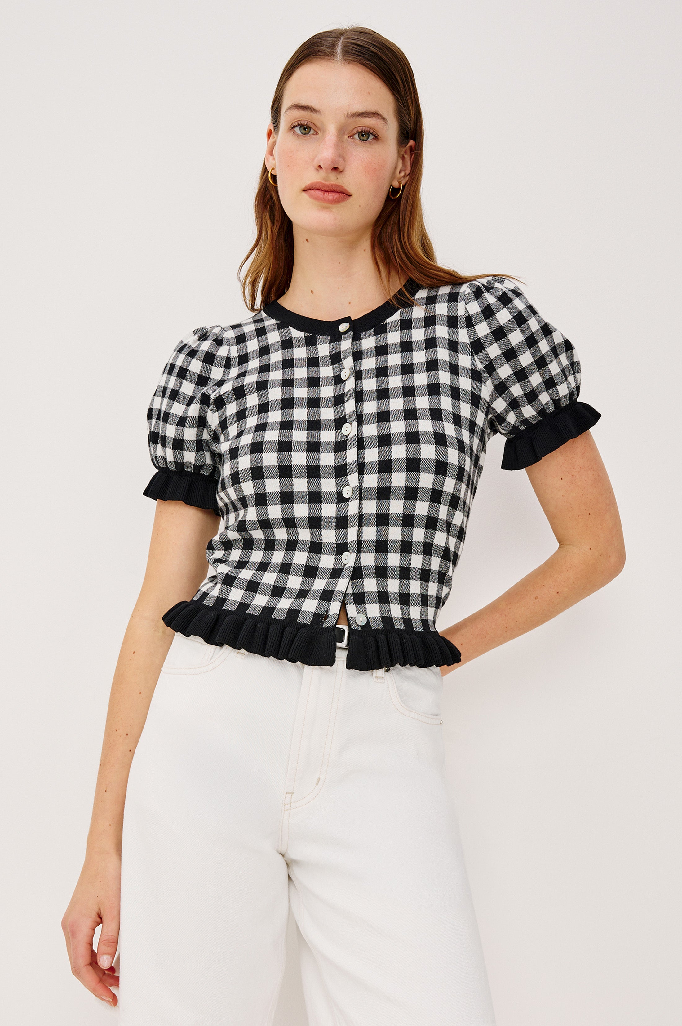 Lora Top - Black White Gingham