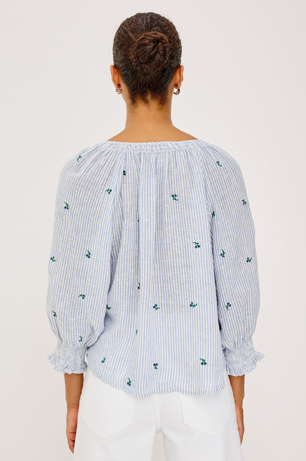 Mariah Top - Bluebell Embroidered Stripe