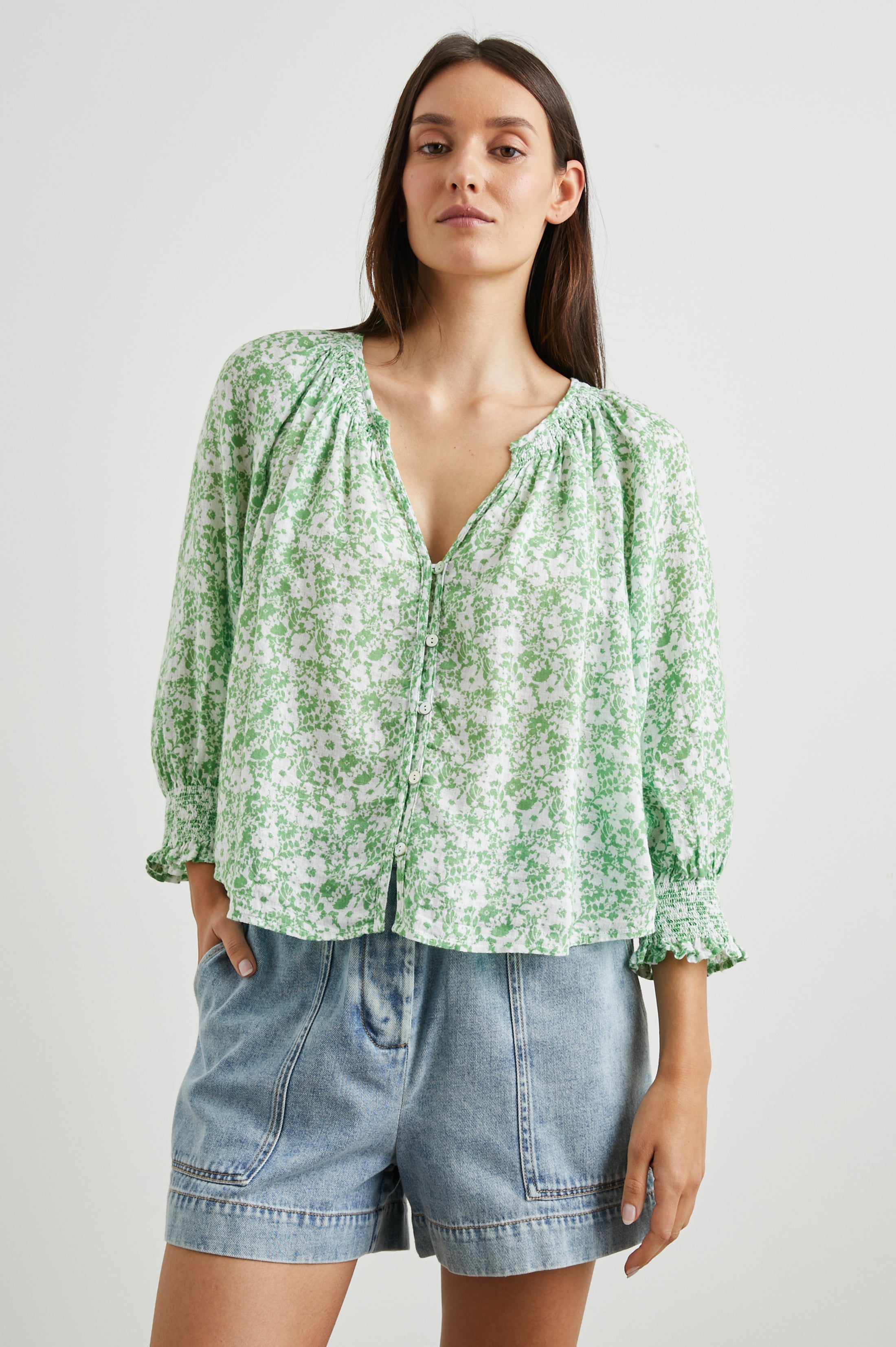 Mariah Top - Green Texture Floral