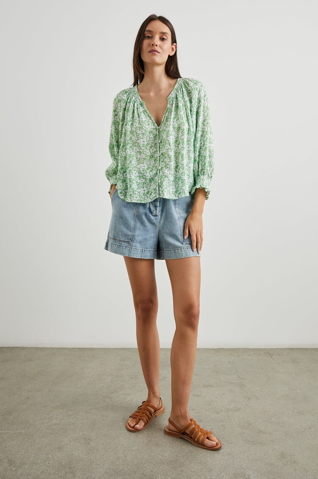 Mariah Top - Green Texture Floral