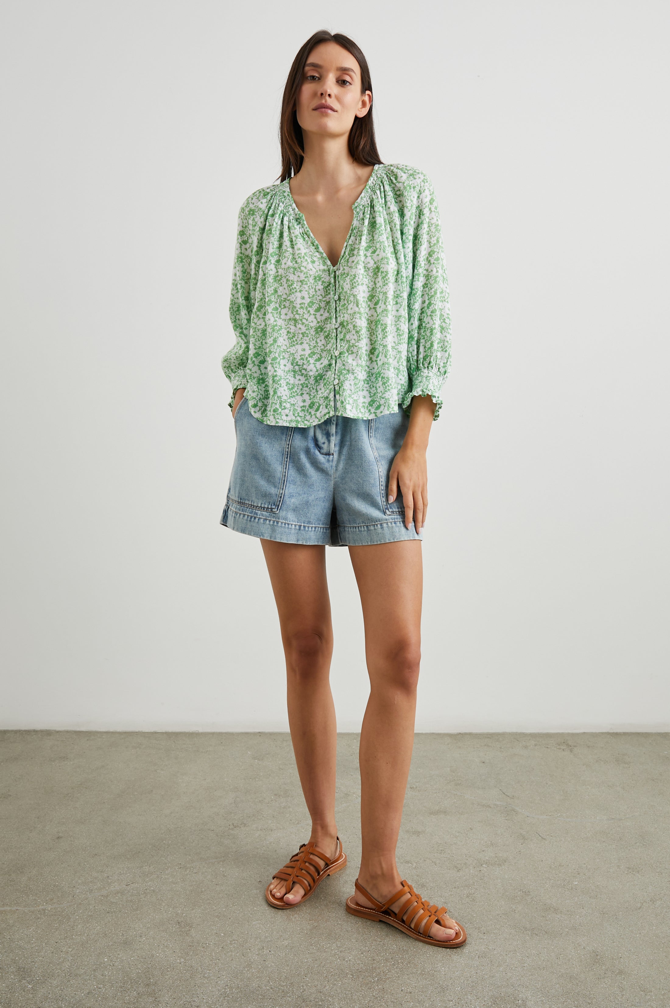 Mariah Top - Green Texture Floral
