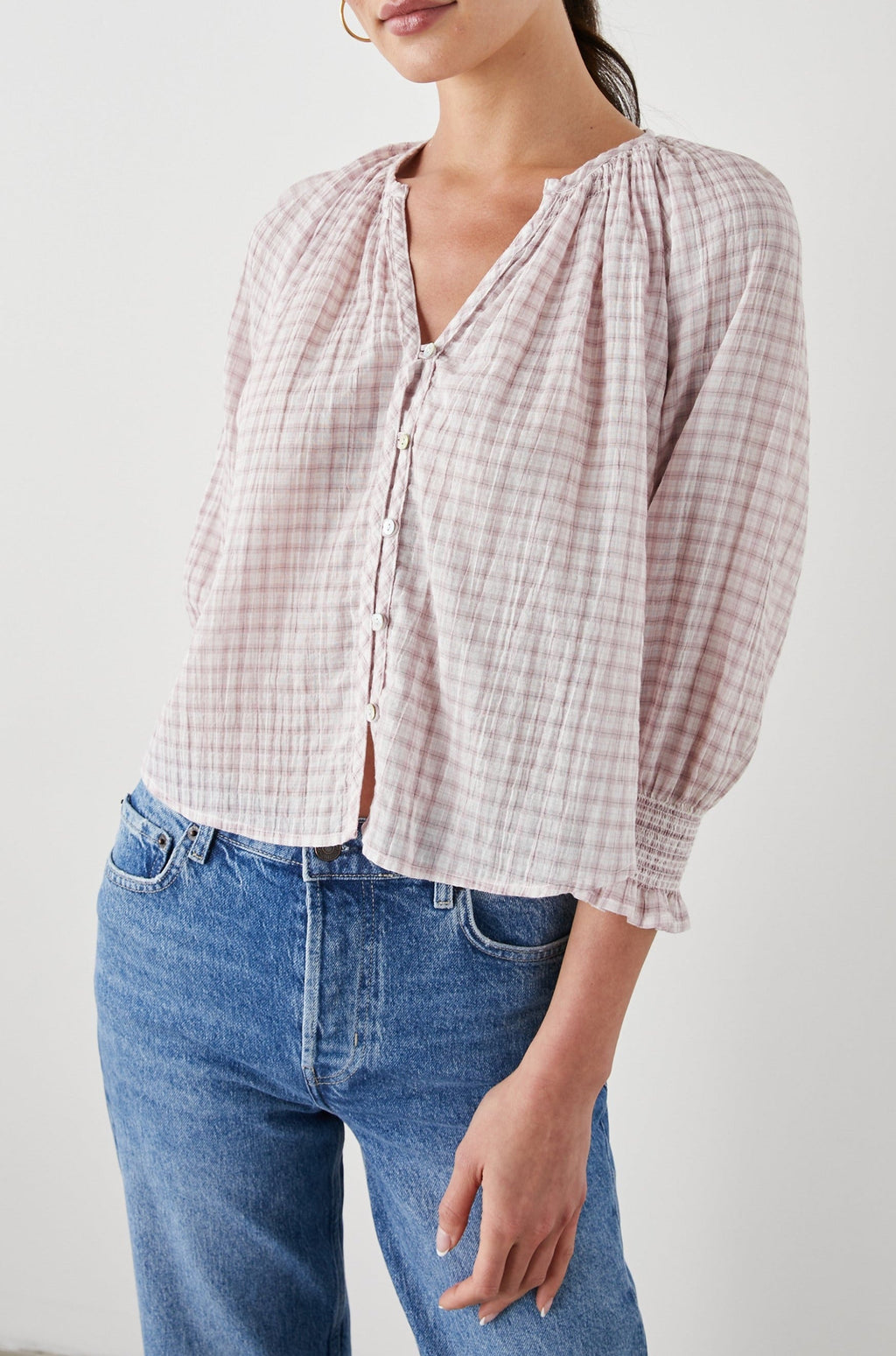 Mariah Top - Soft Rose Check