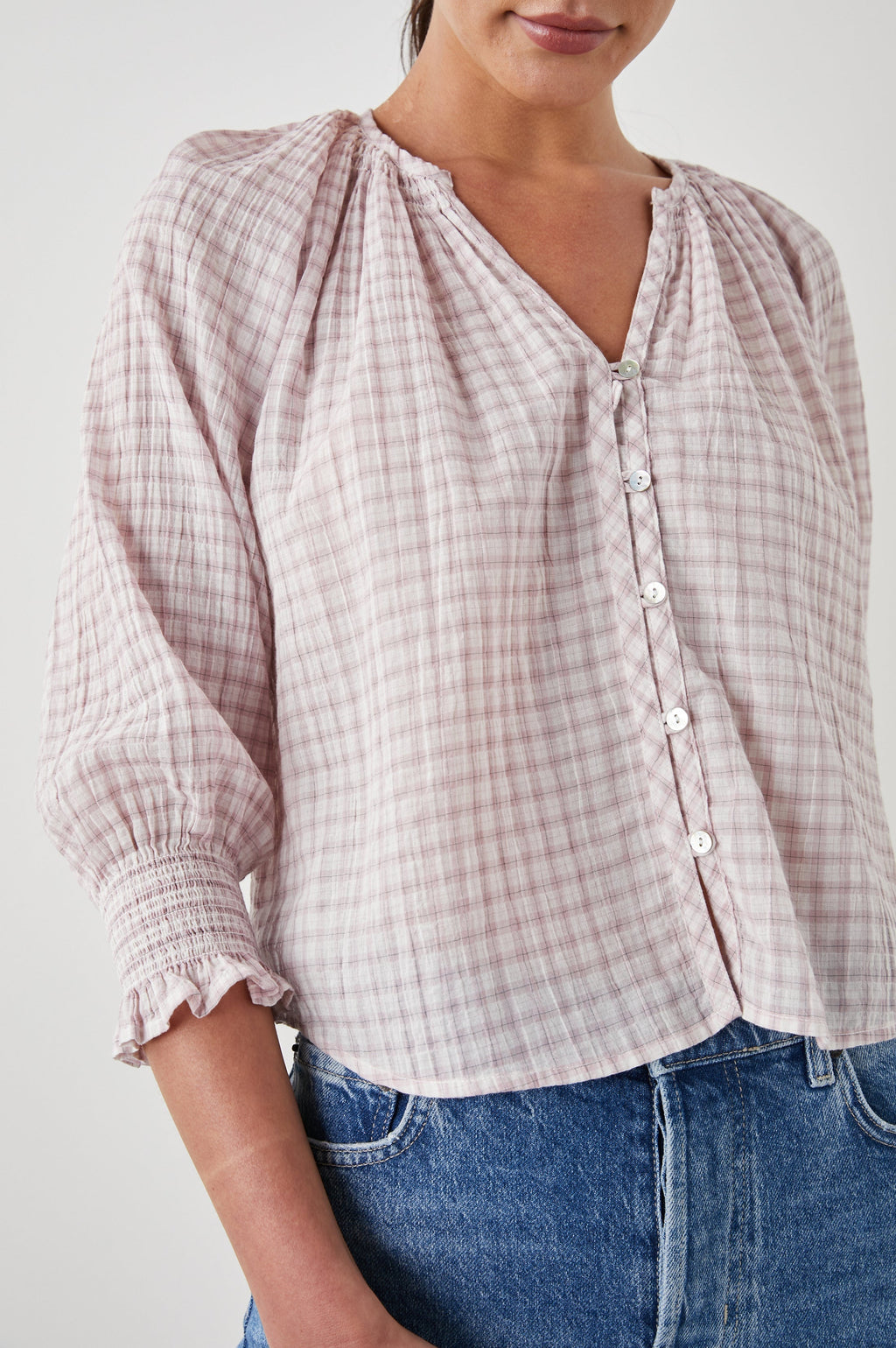 Mariah Top - Soft Rose Check