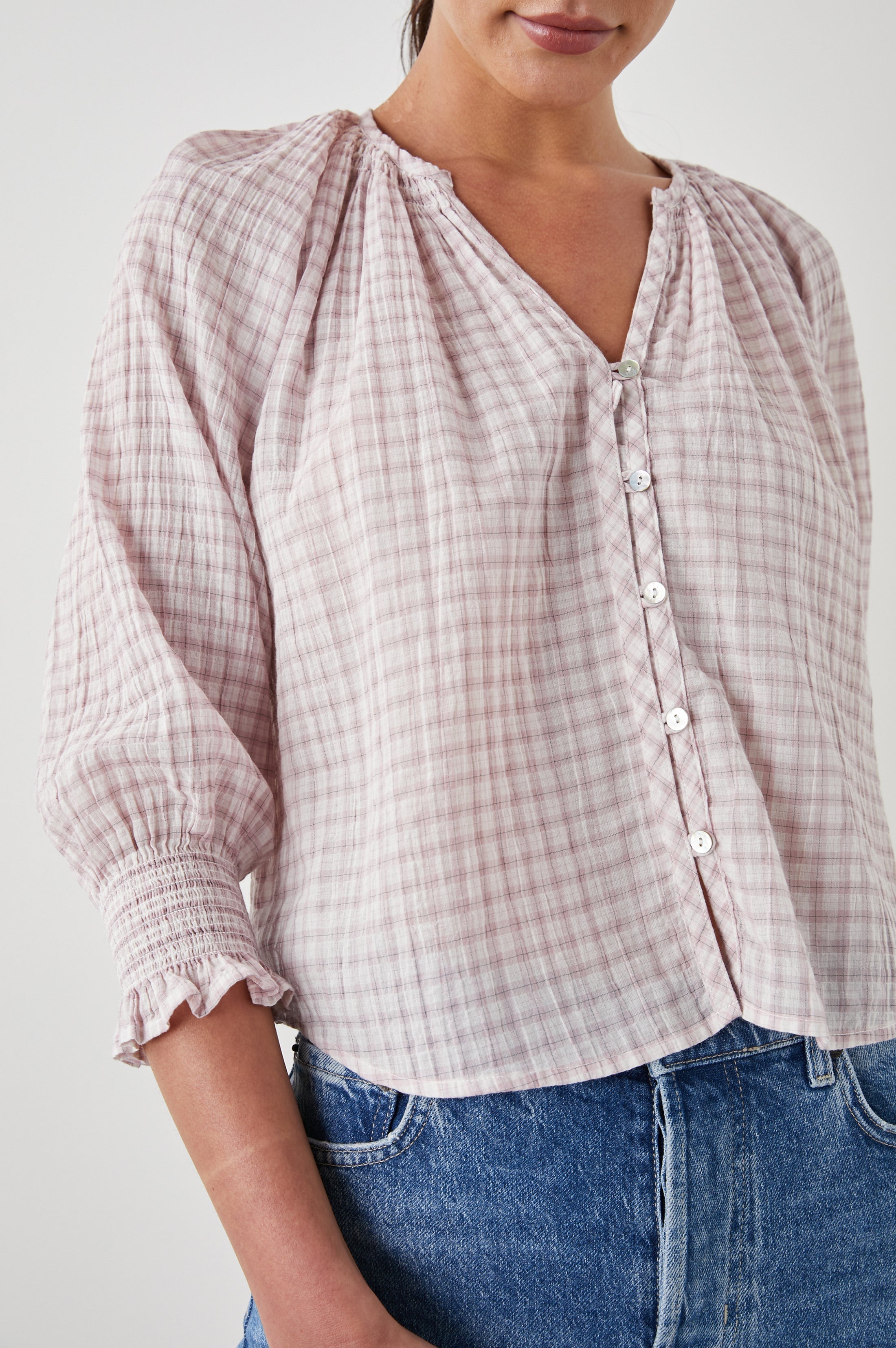Mariah Top - Soft Rose Check