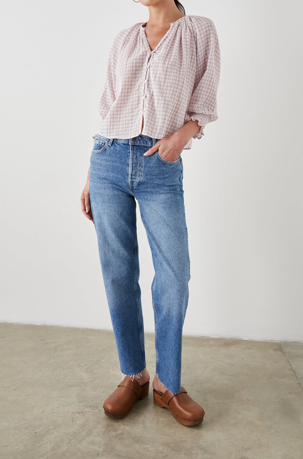 Mariah Top - Soft Rose Check