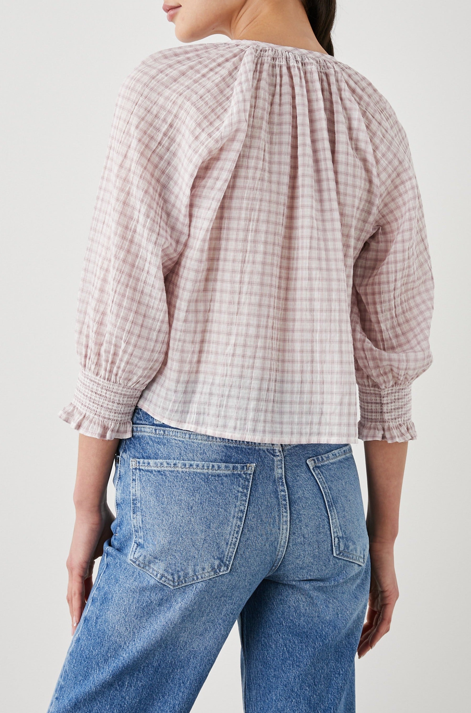 Mariah Top - Soft Rose Check