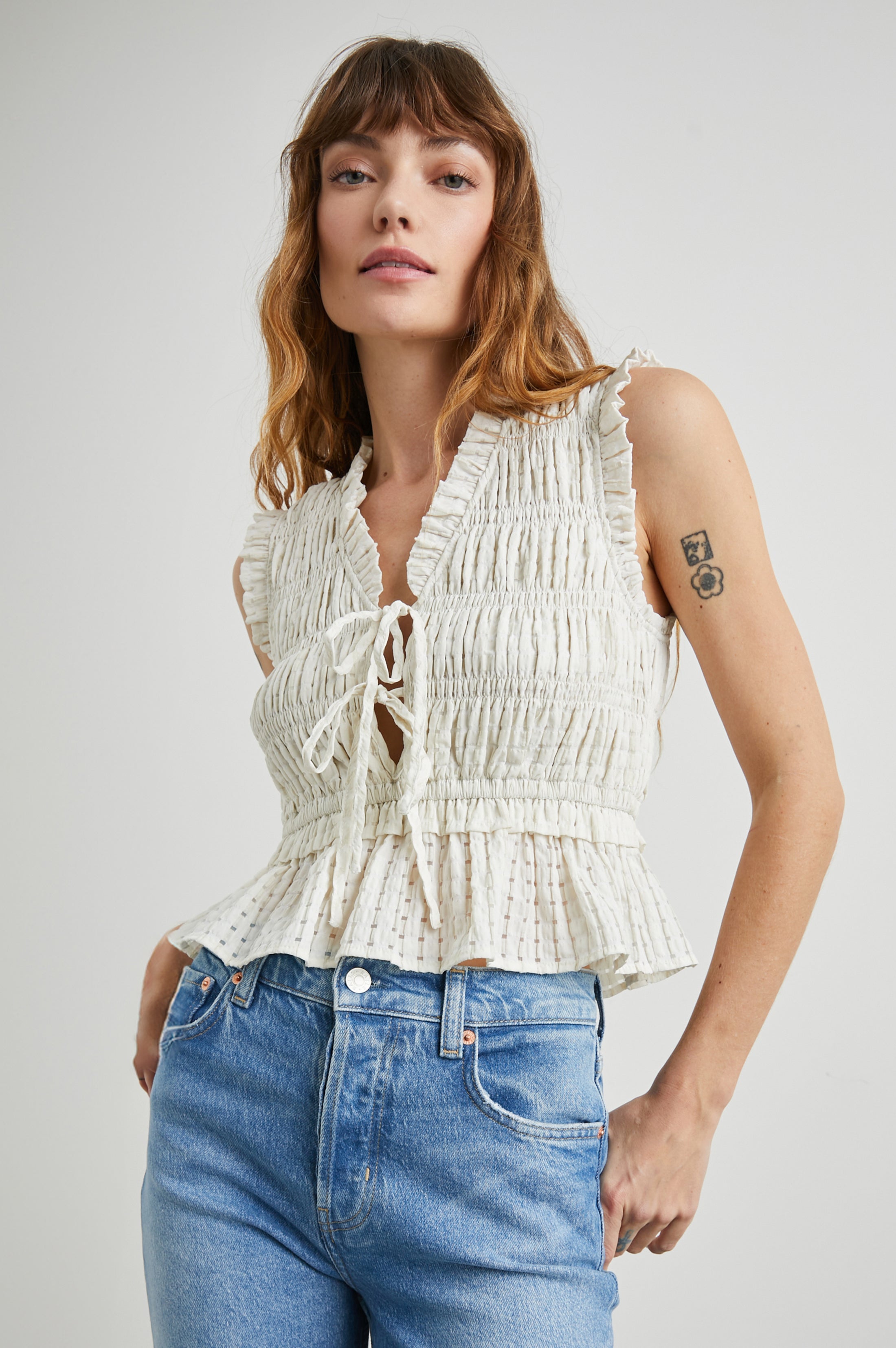 Martine Top - Ivory Seersucker