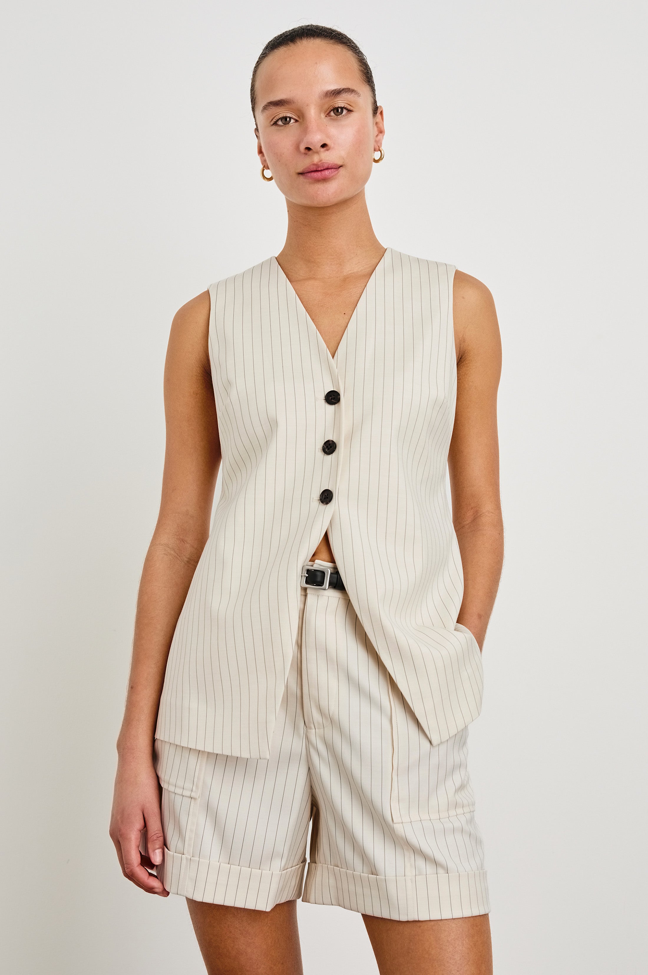 Mylah Vest - Birch Pinstripe