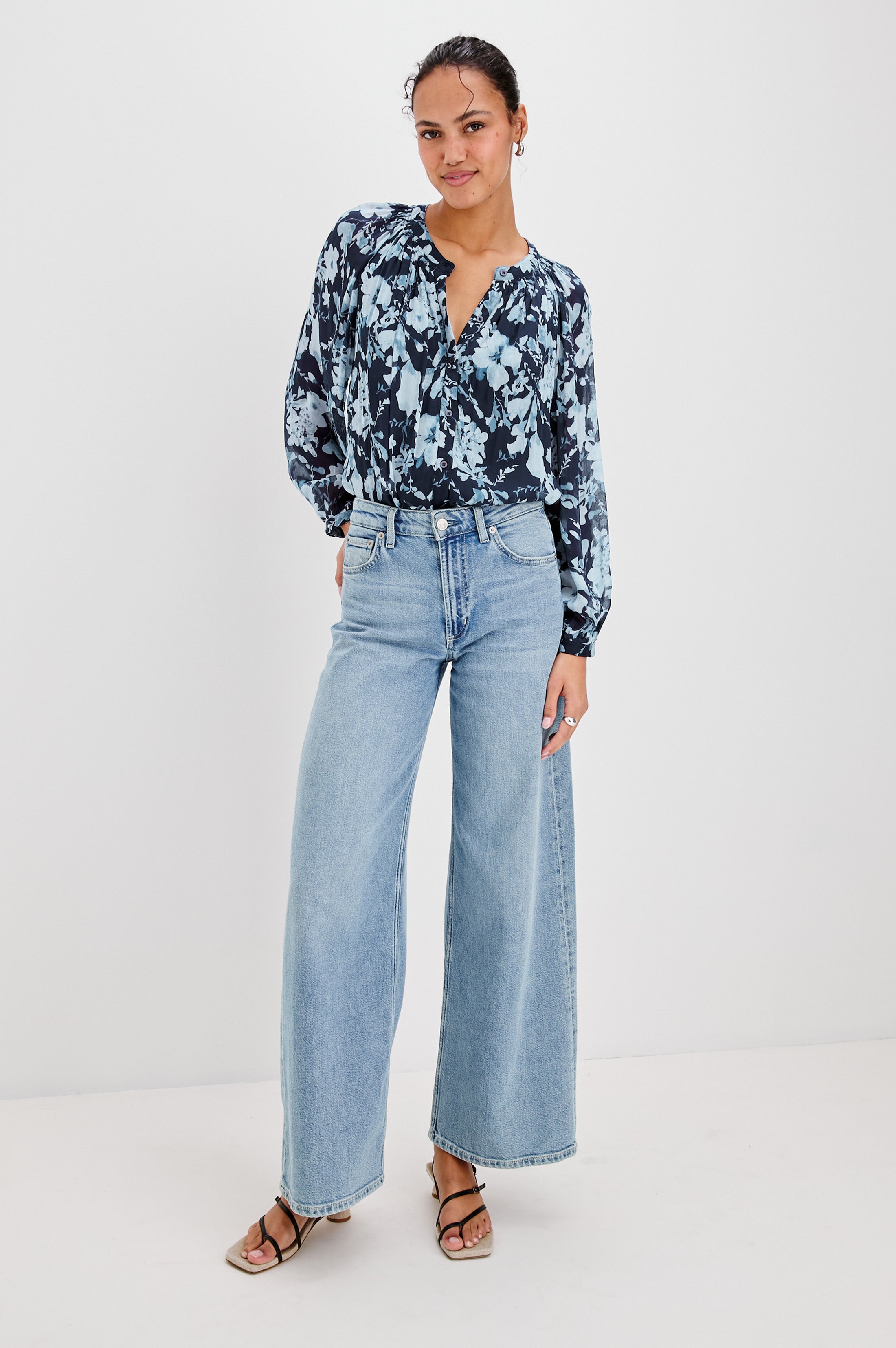 Nessie Top - Indigo Blossoms