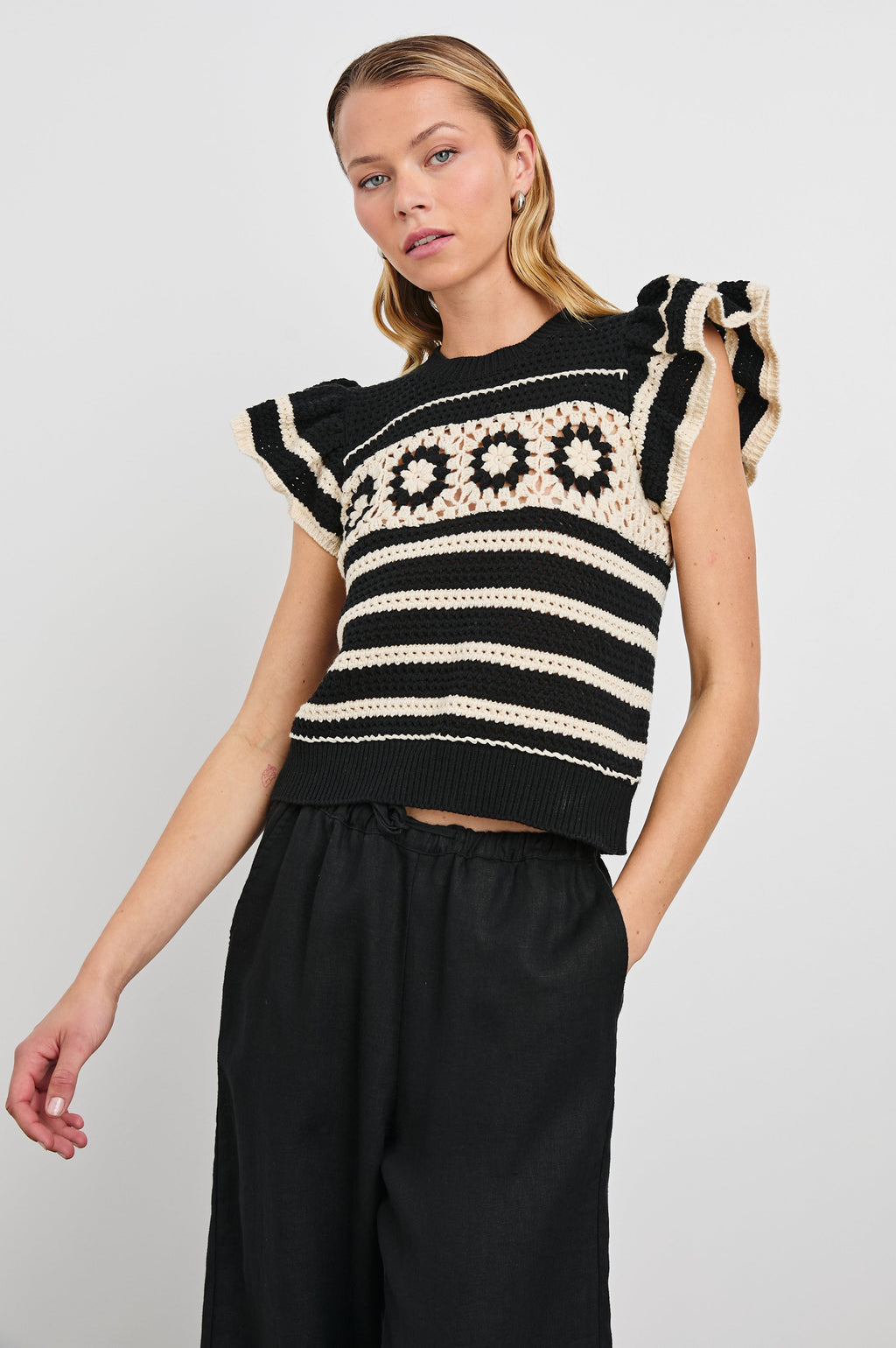Penelope Top - Black Ivory Stripe