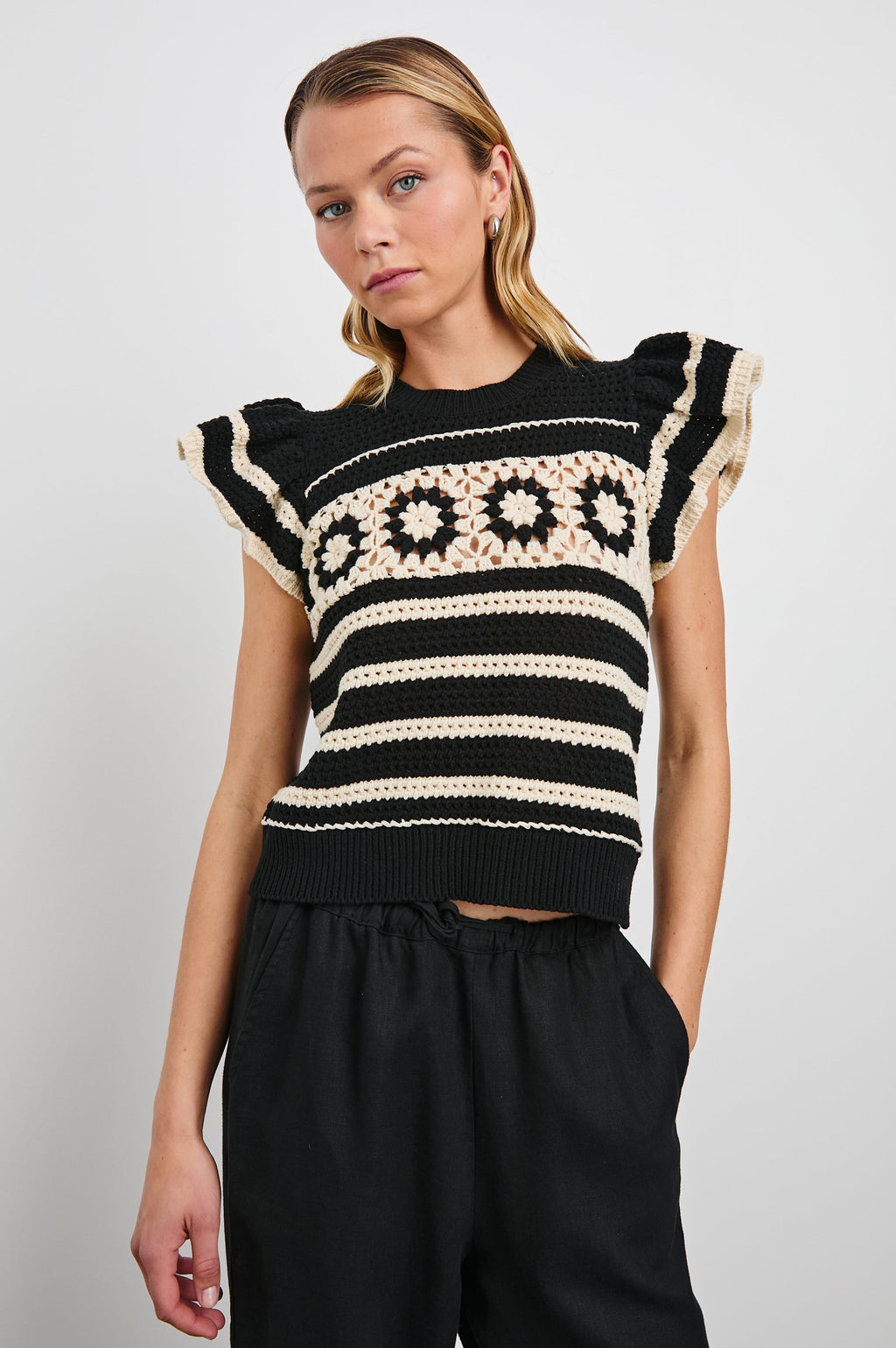 Penelope Top - Black Ivory Stripe