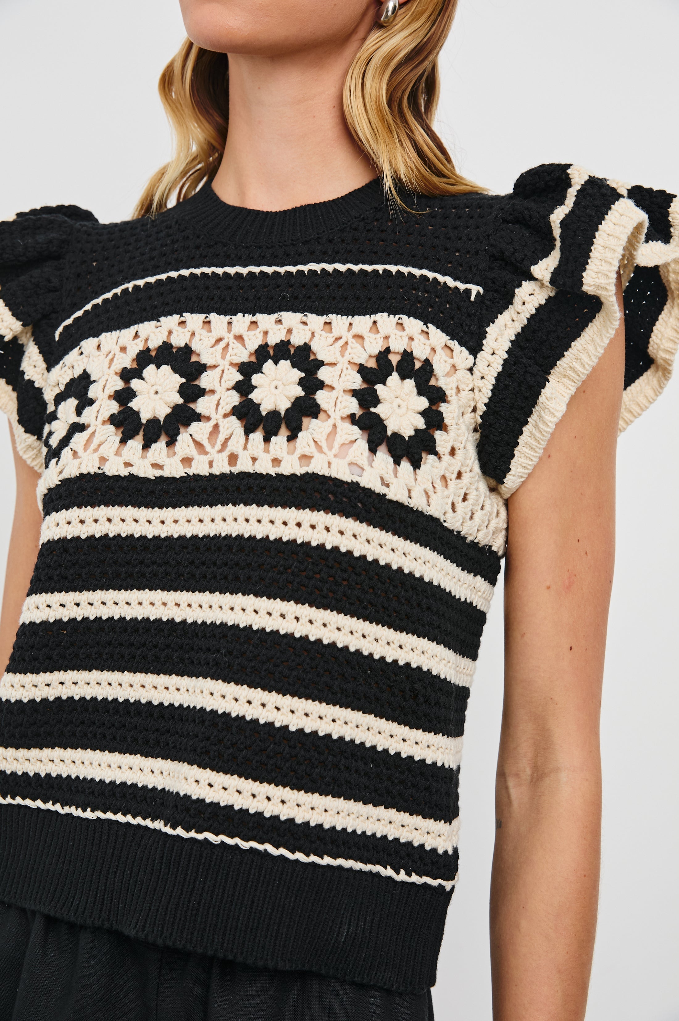 Penelope Top - Black Ivory Stripe