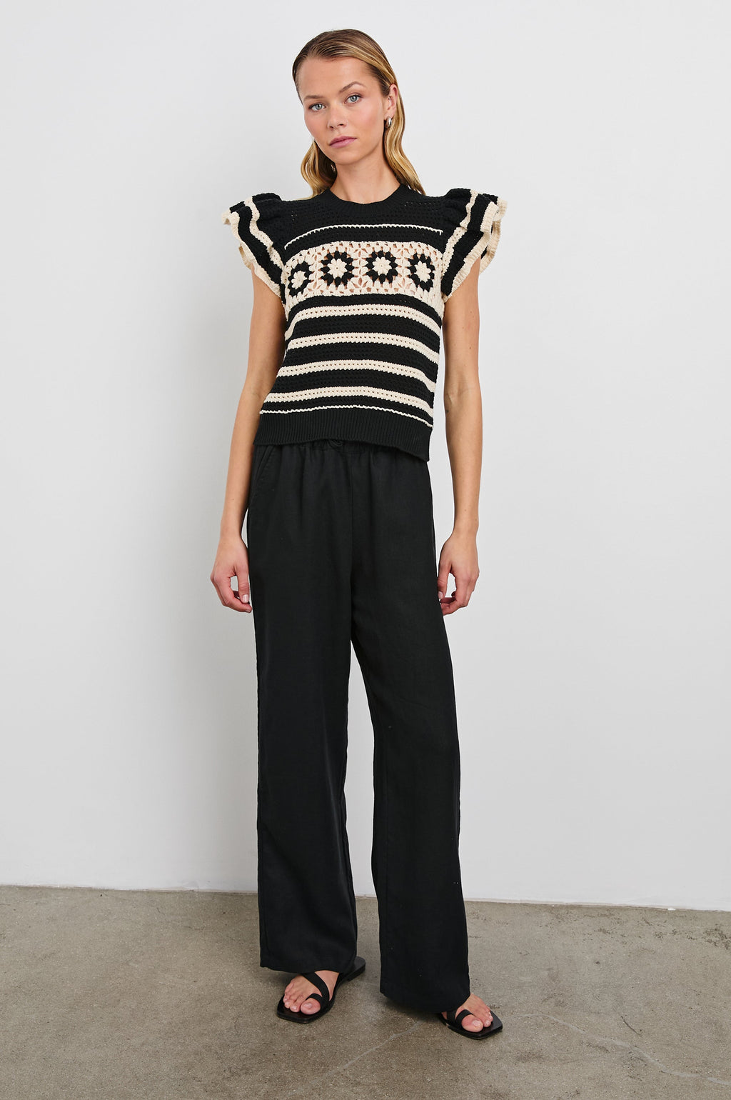 Penelope Top - Black Ivory Stripe