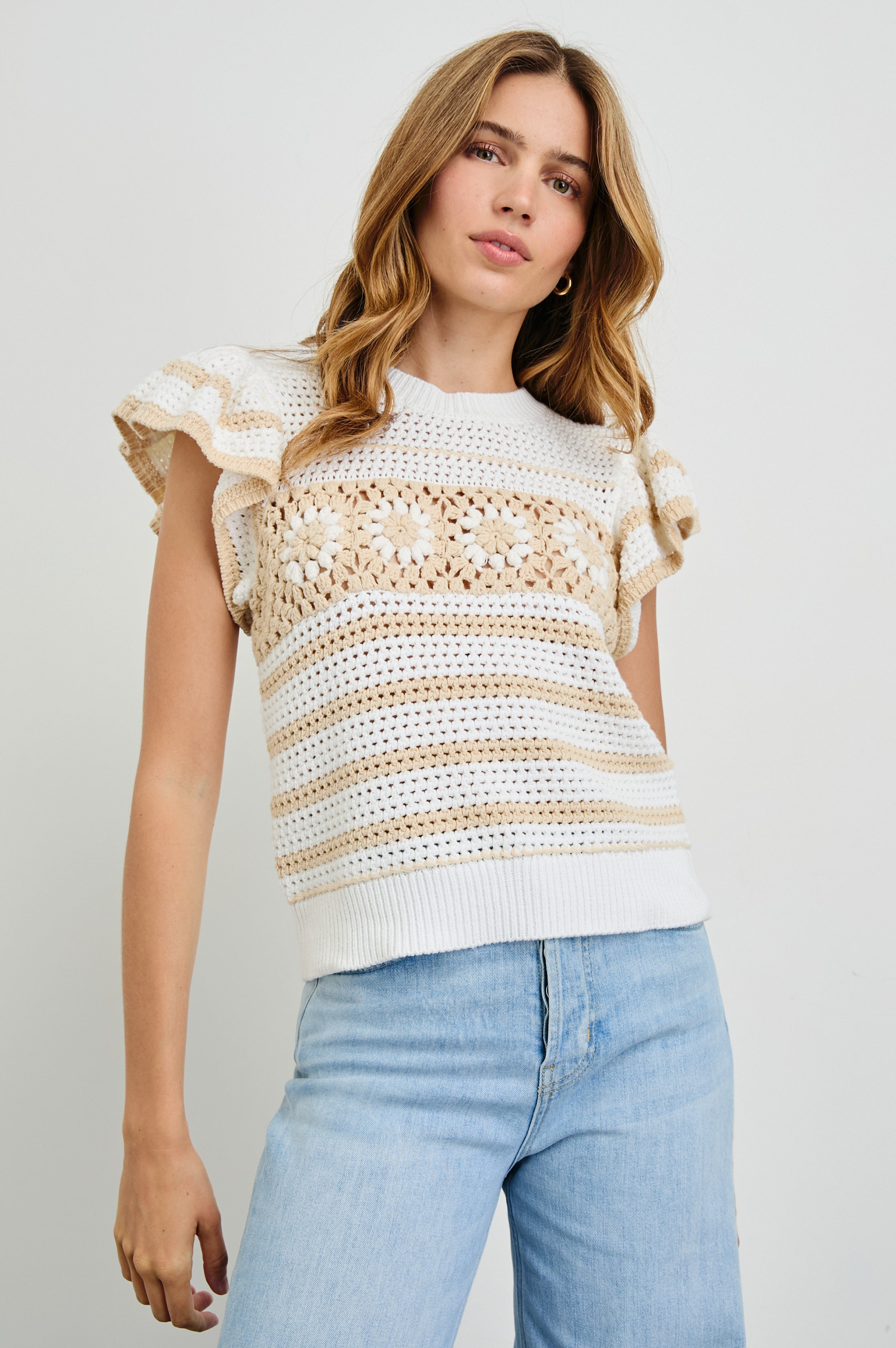 Penelope Top - Ivory Oat Crochet Stripe