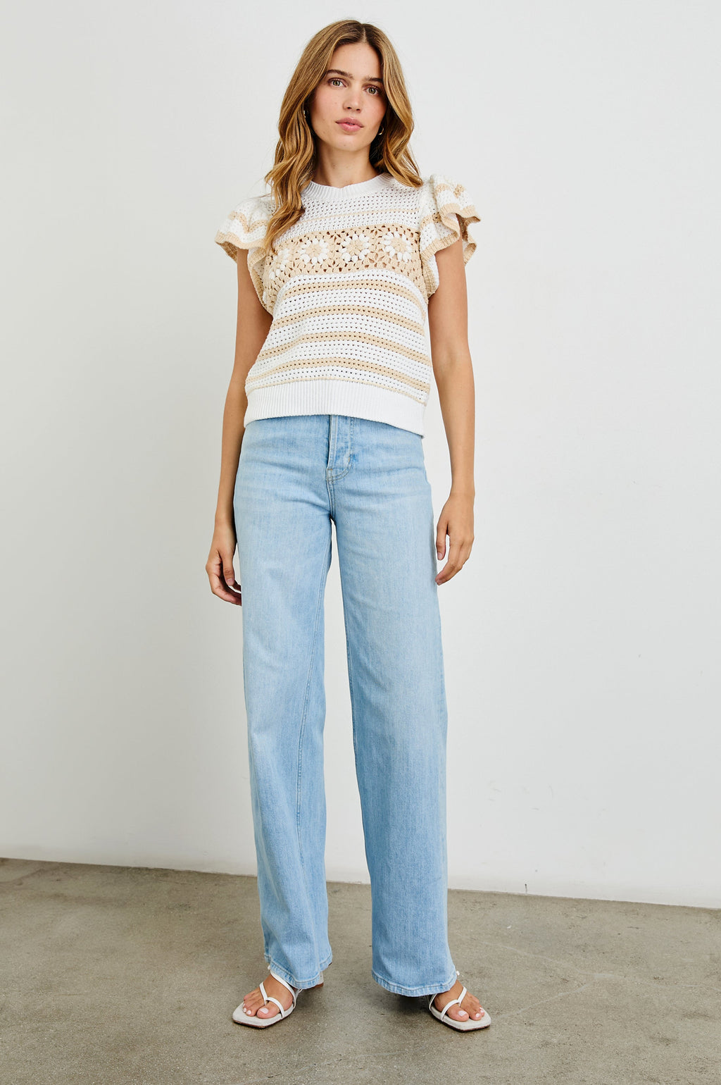 Penelope Top - Ivory Oat Crochet Stripe