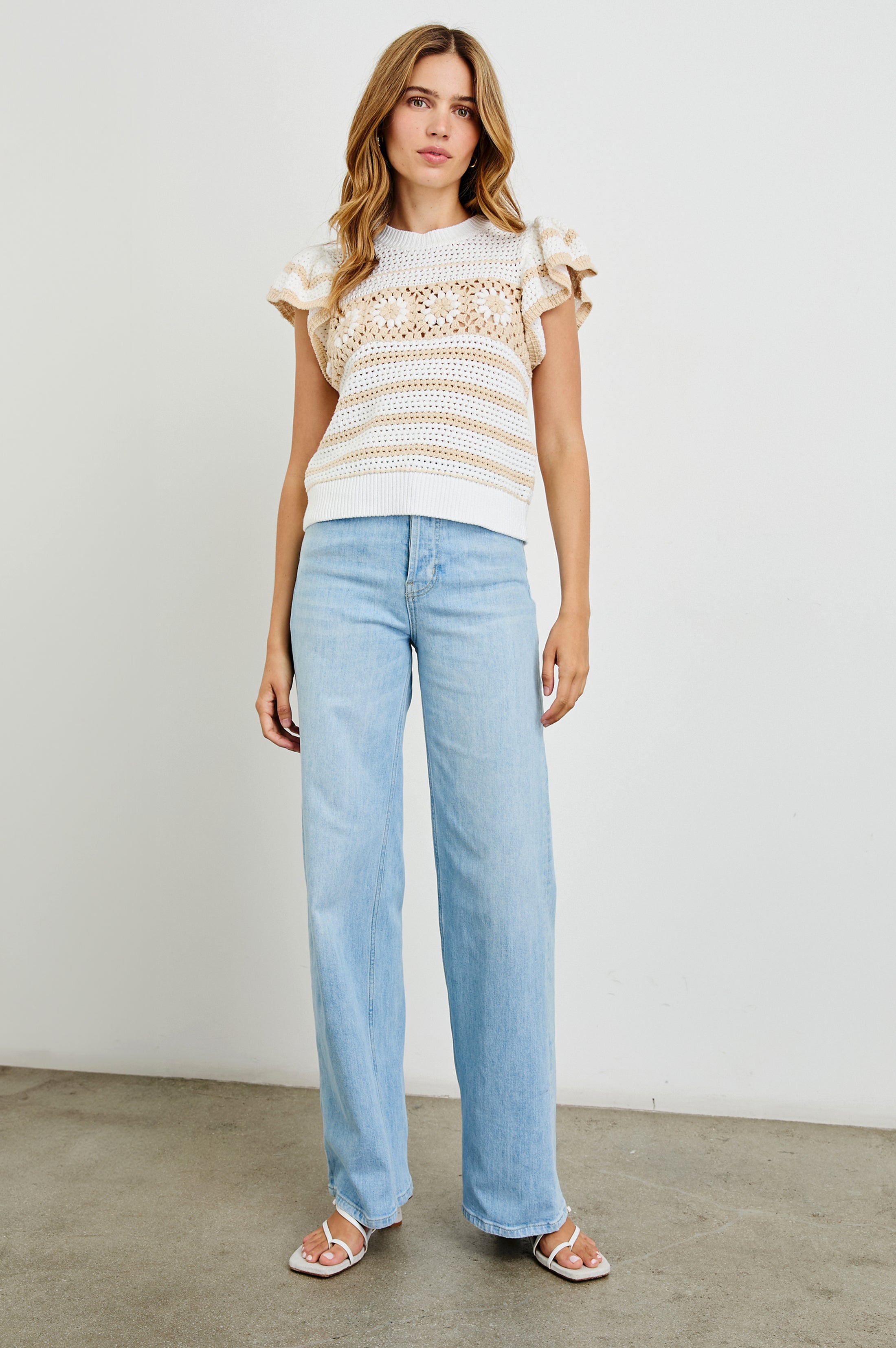 Penelope Top - Ivory Oat Crochet Stripe