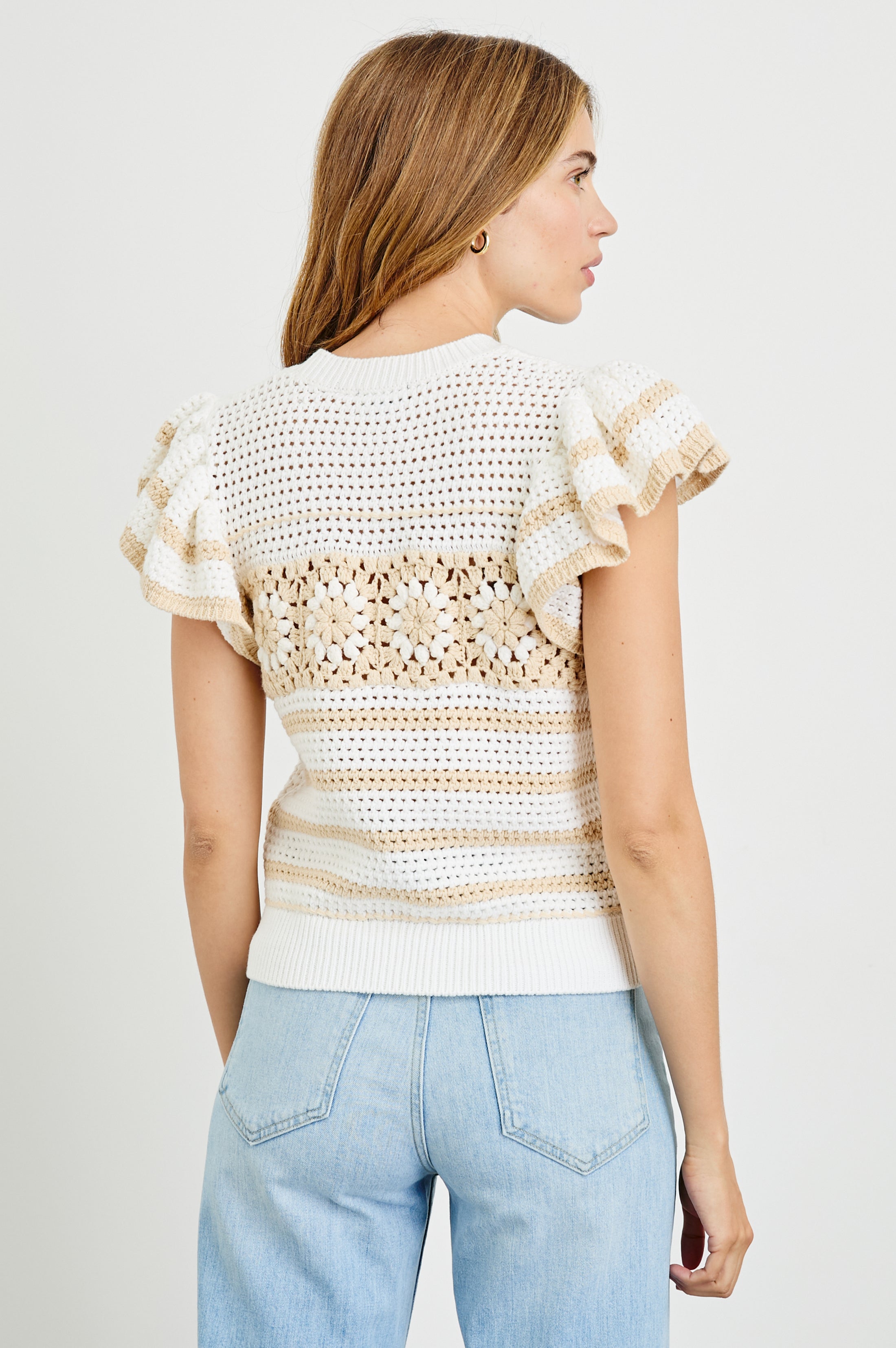 Penelope Top - Ivory Oat Crochet Stripe