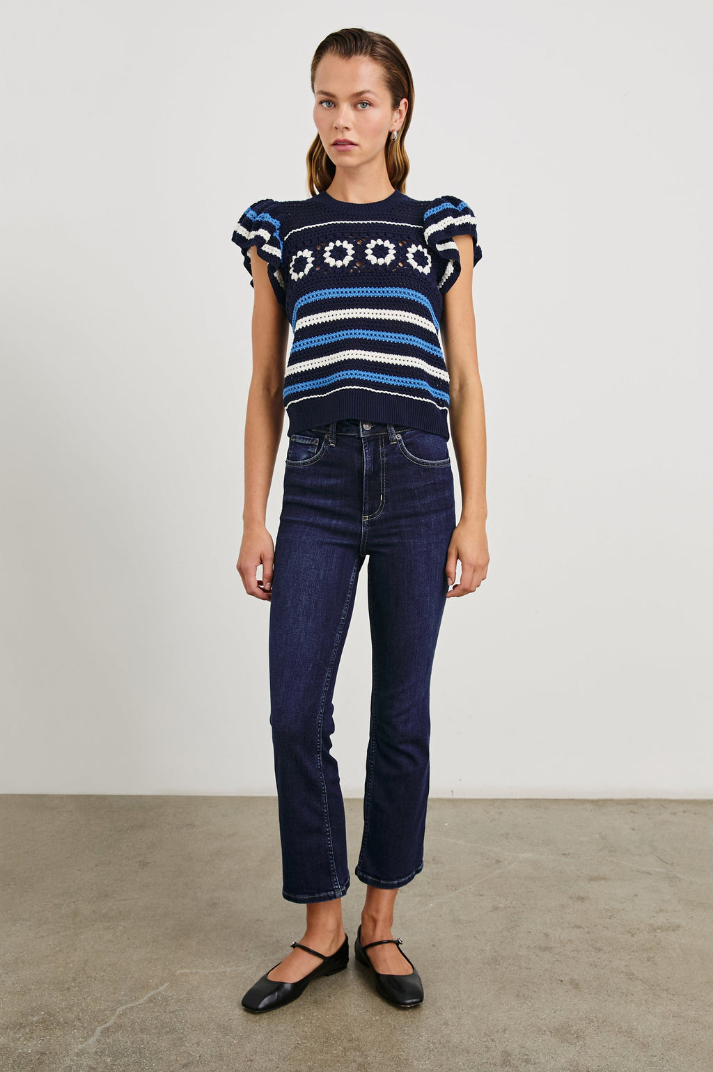 Penelope Top - Navy Sky Crochet Stripe