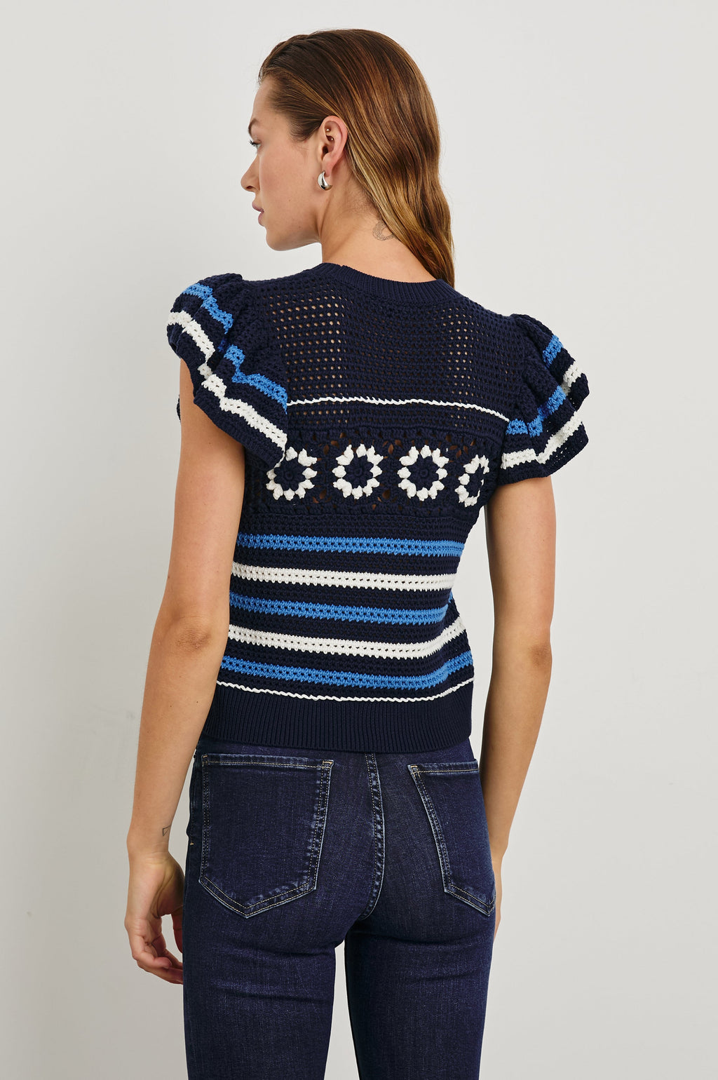 Penelope Top - Navy Sky Crochet Stripe