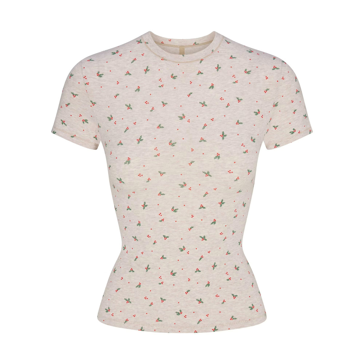 Cotton Jersey T-Shirt - Oatmeal Heather Holly Print