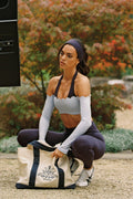 Scallop Off-Shoulder Colorblock Long Sleeve Crop Top