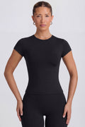 Cut-Out Longline T-Shirt in Black