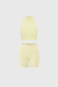 Diamond Cutout Mock Neck Bra & V-waist Laser Cut Sports Short