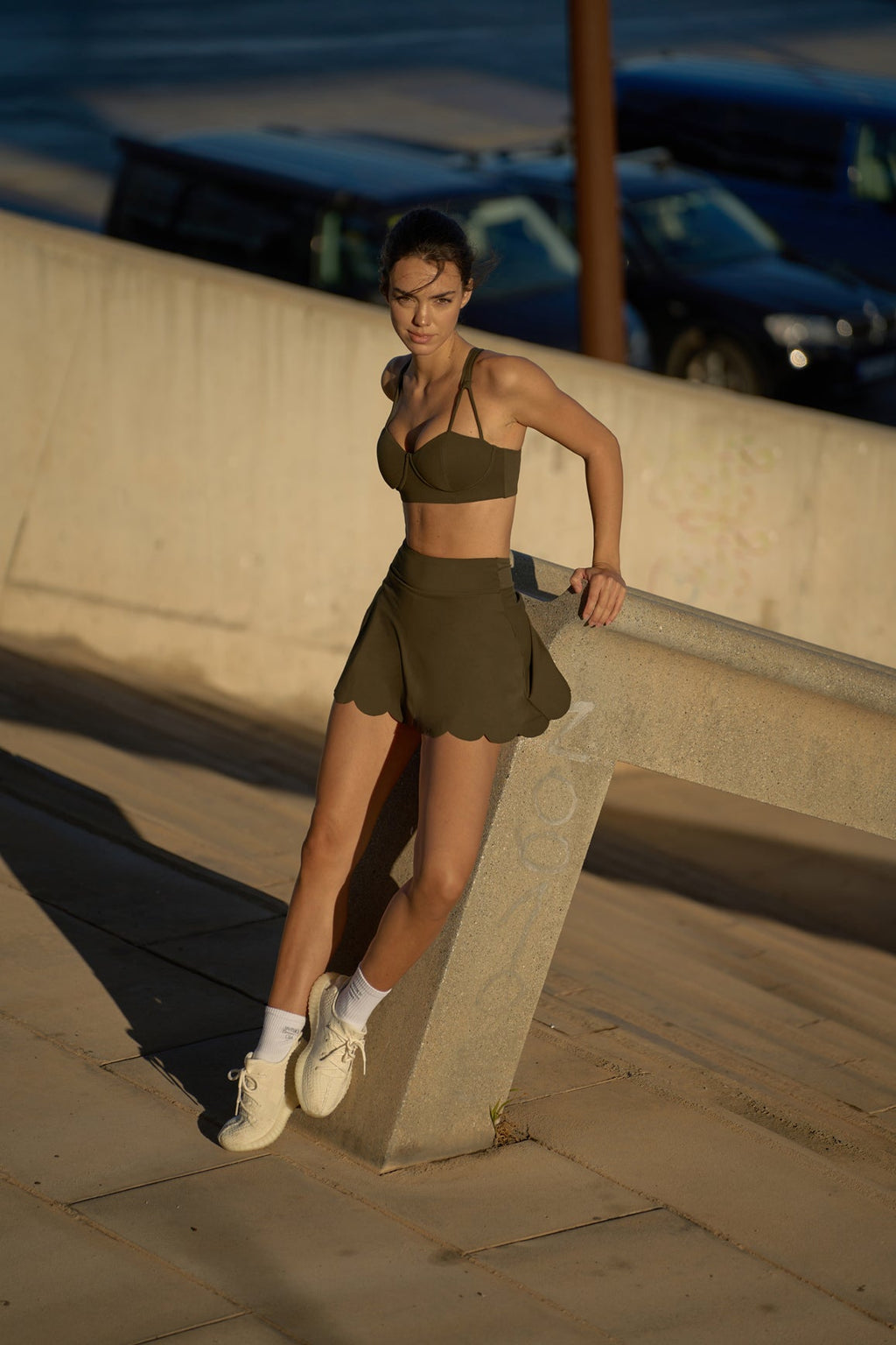 WISKII Strappy Bra & High-Waist A-line Tennis Skirt