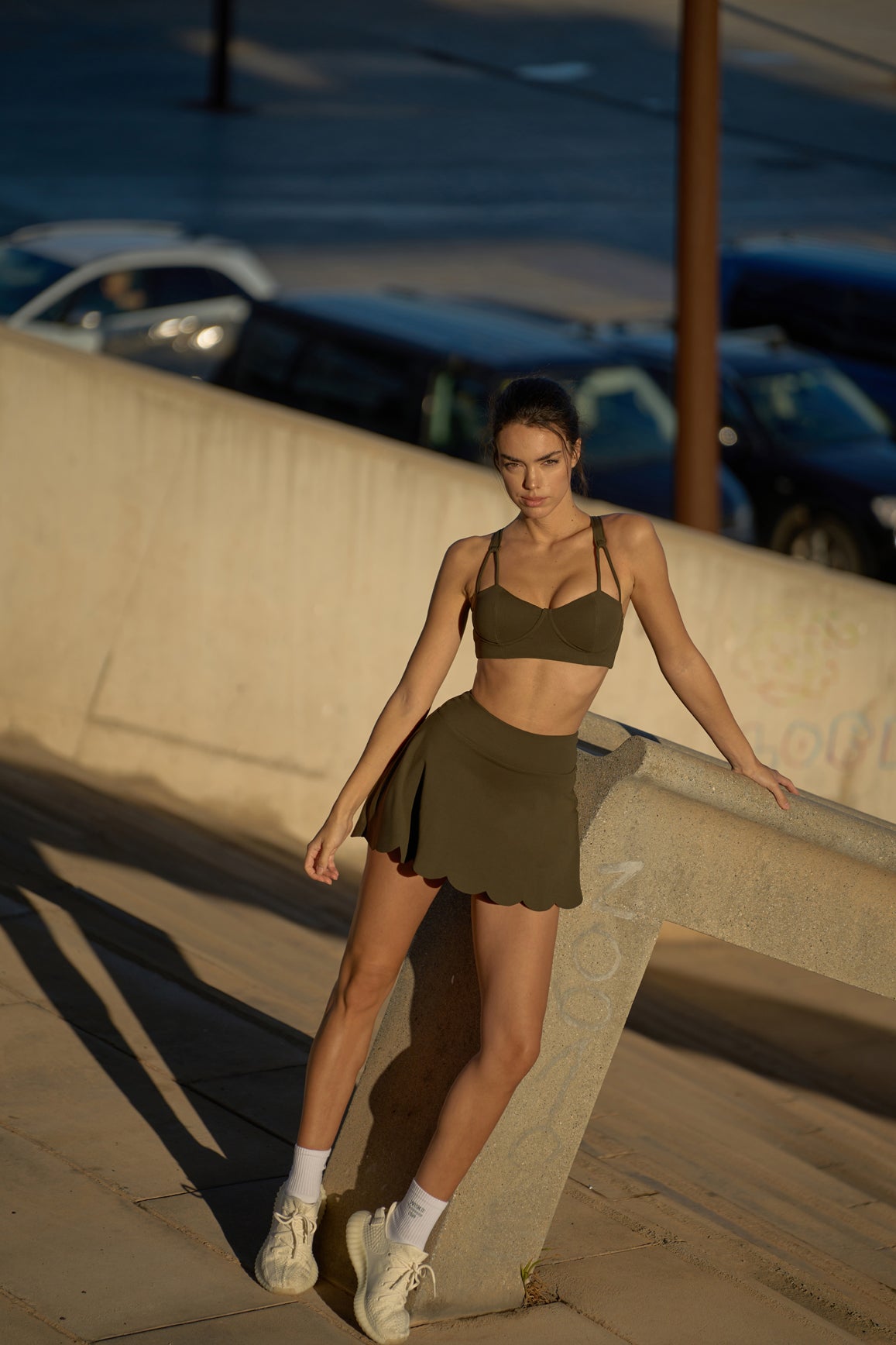 WISKII Strappy Bra & High-Waist A-line Tennis Skirt