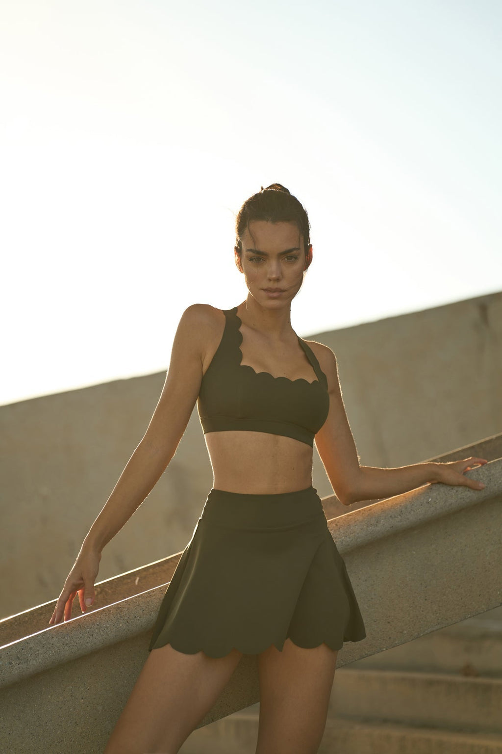 Cross Back Sports Bra & High-Waist A-line Tennis Skirt