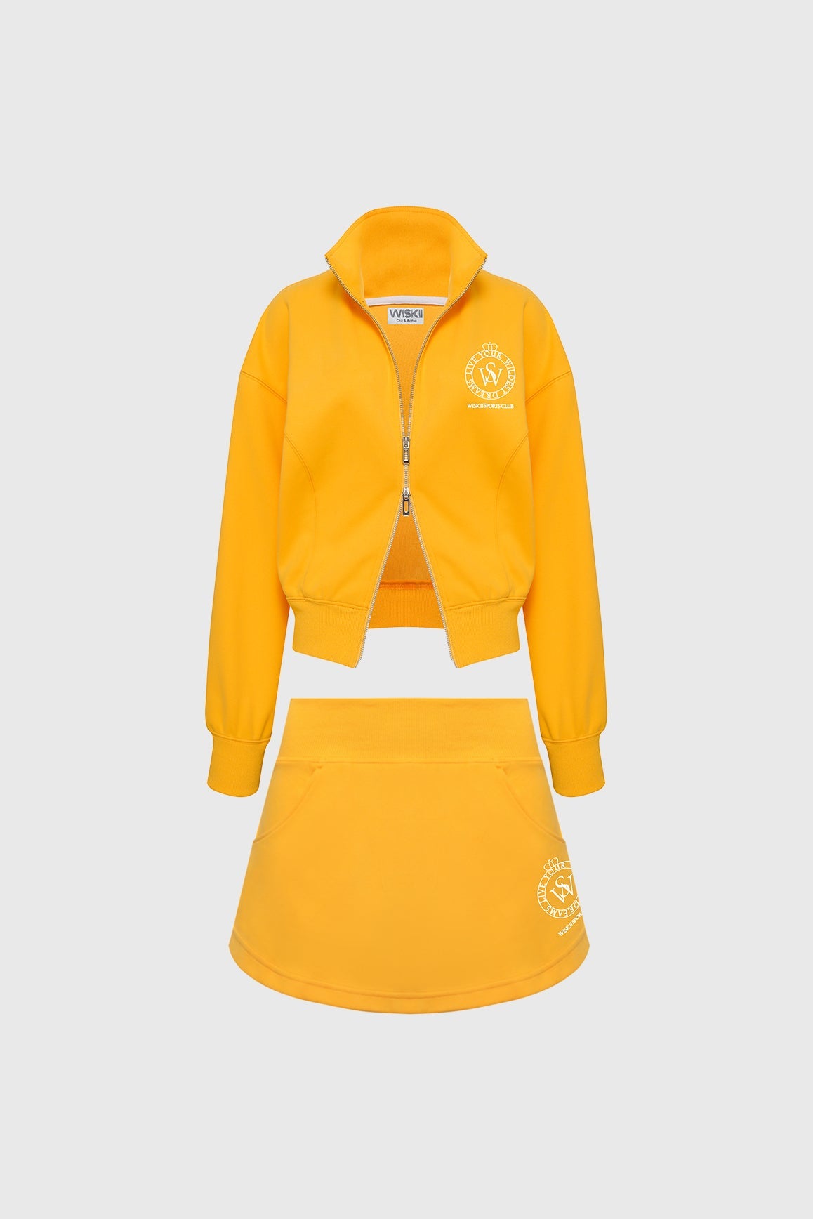 WISKII Two-Way Zipper Jacket & Stylish Ease Mini Sweat Skirt
