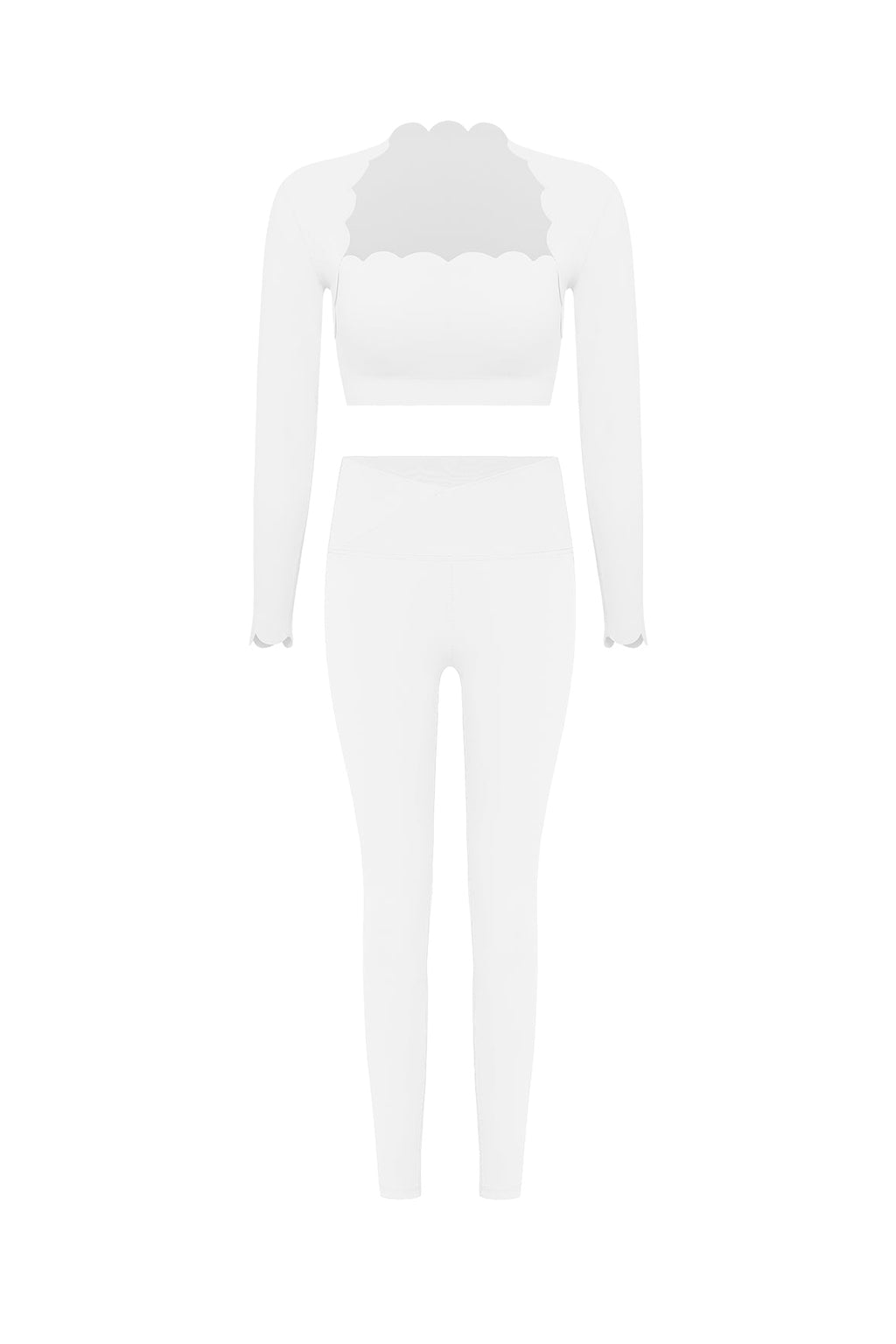 Scallop Cropped Long Sleeve Top & V-waist Yoga Legging
