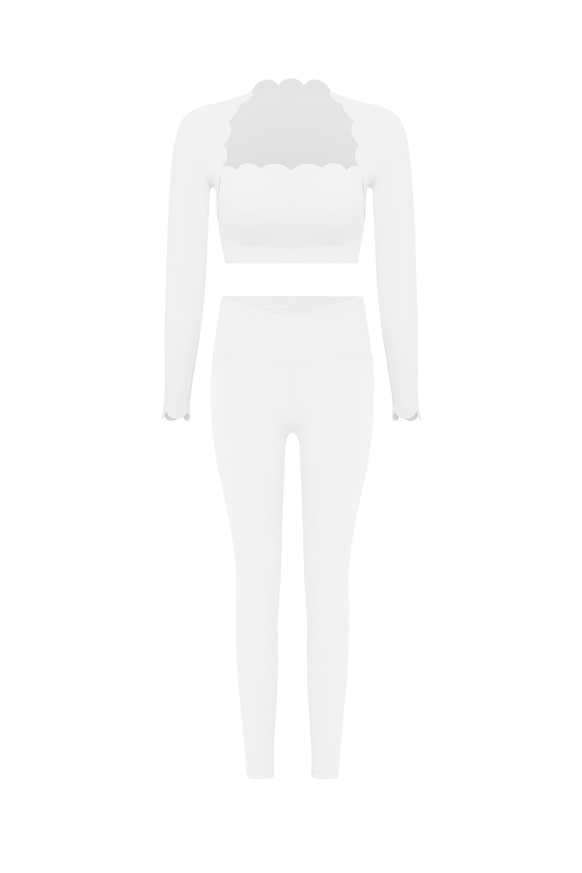 Scallop Cropped Long Sleeve Top & V-waist Yoga Legging