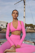 Twist-Front Shoulder Cut Crop Top & High-waist Training Legging
