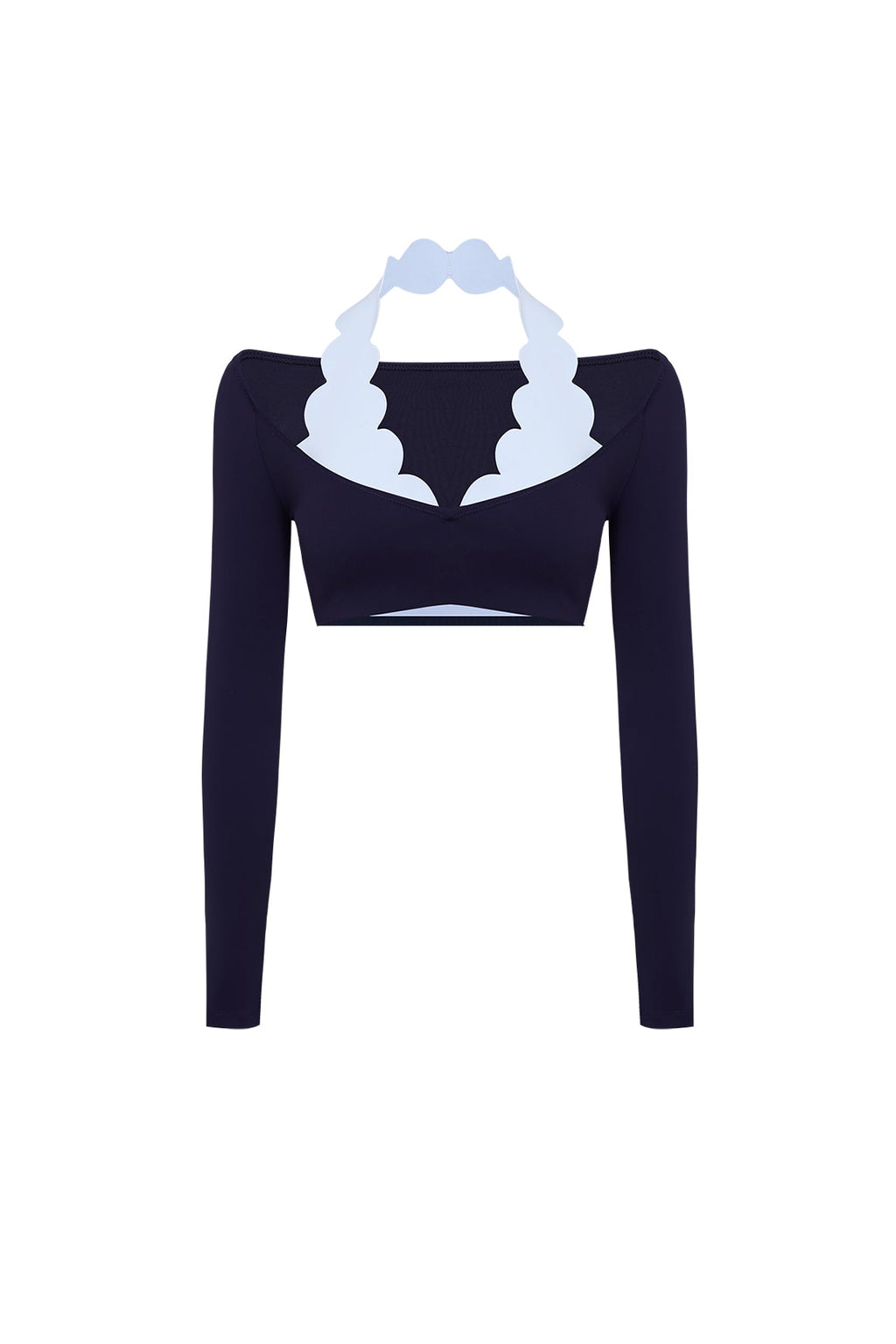 Long Sleeve Scallop Colorblock Crop Top
