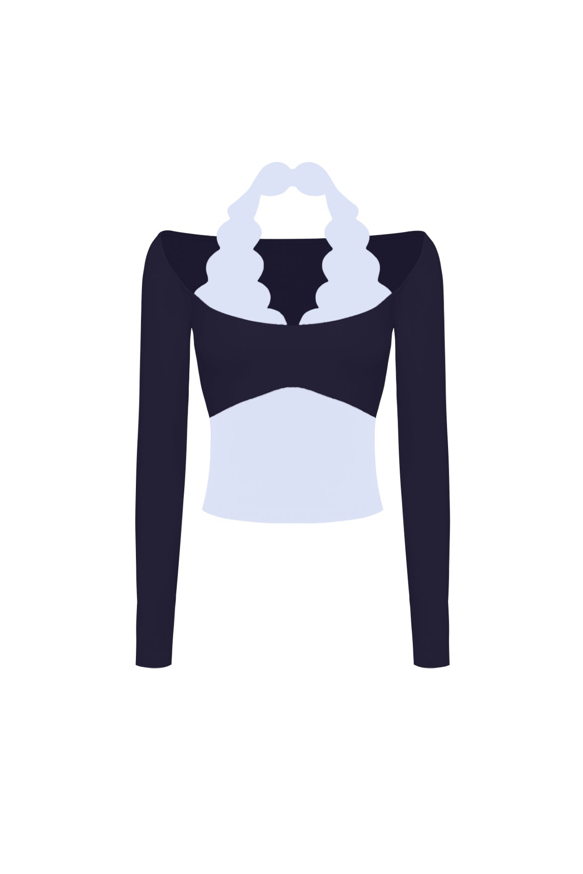Long Sleeve Scallop Colorblock Top