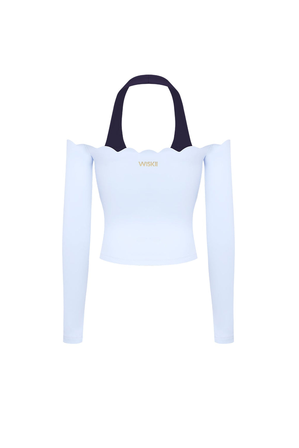 Scallop Off-Shoulder Colorblock Long Sleeve Top