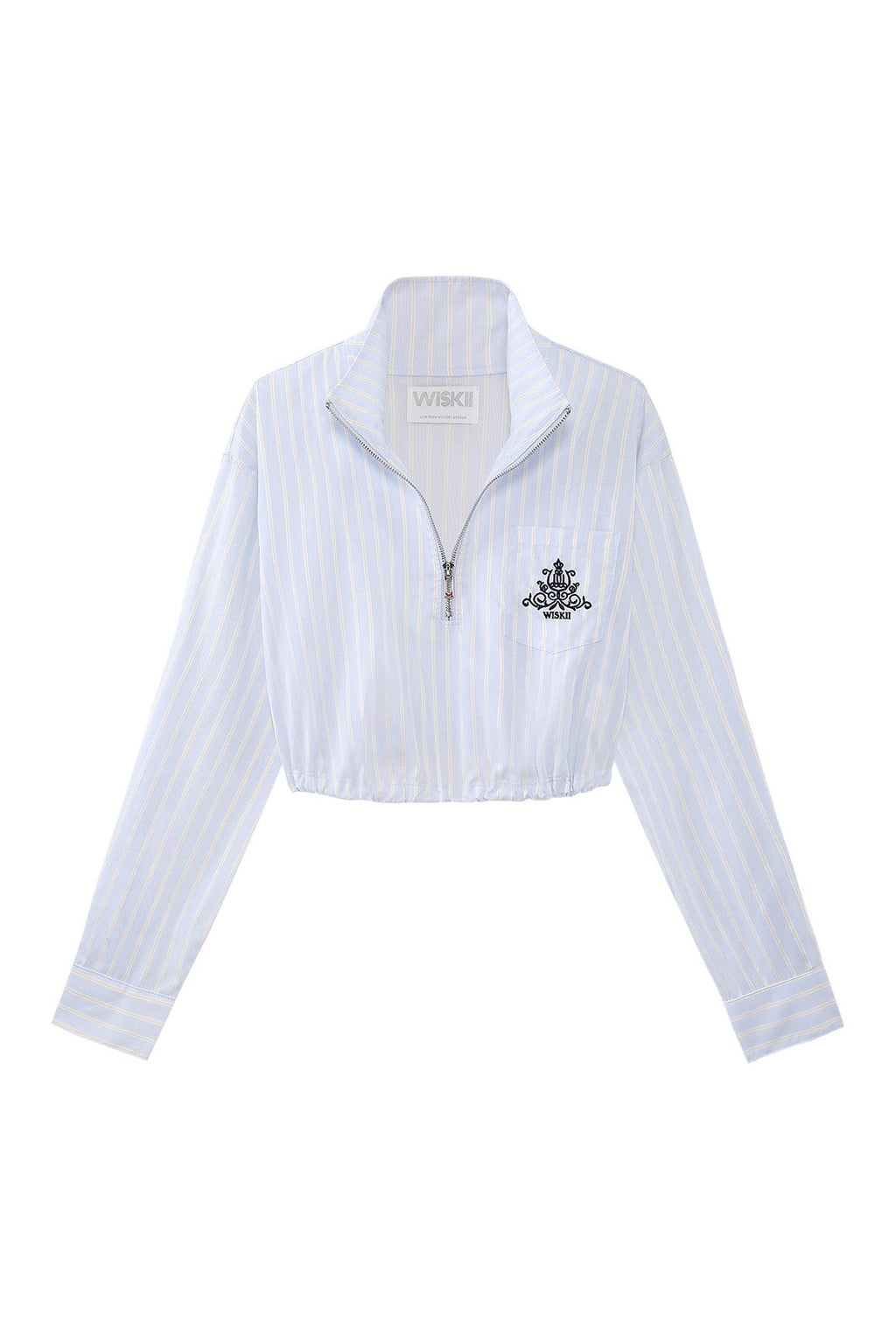 Stripe Half-Zip Crop Shirt